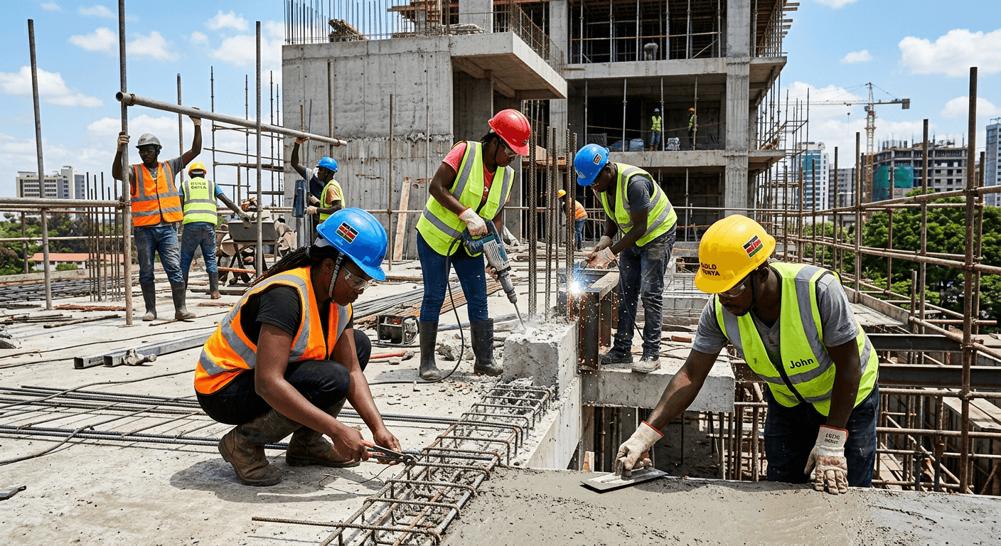 Construction professionals collaborating on site